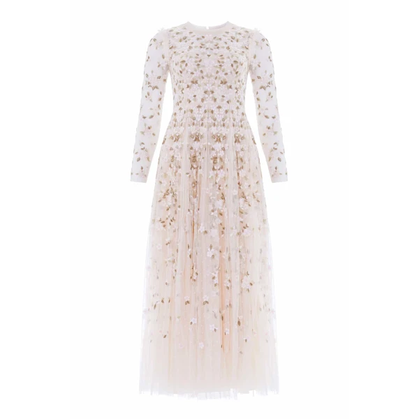 Needle and Thread Camellia Ditsy Ankle Gown in Cream/Multi