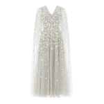 Needle and Thread Camellia Ditsy Cape Sleeve Ankle Gown in Seafoam/Multi