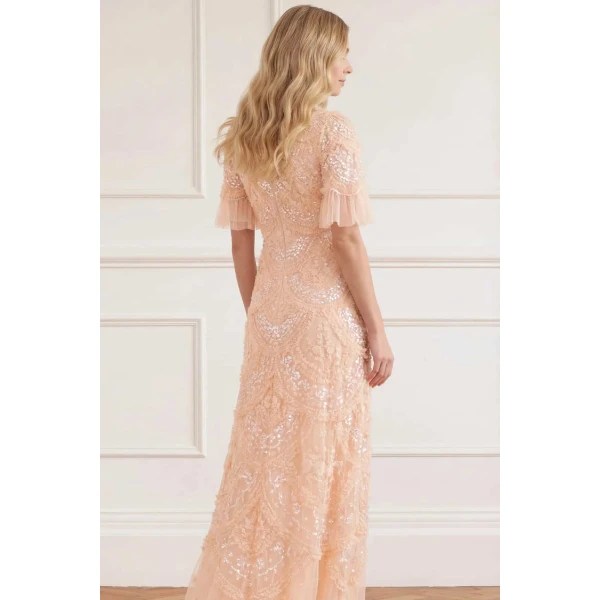 Needle and Thread Carmen Ruffle Ankle Gown in Apricot Blush, view 5