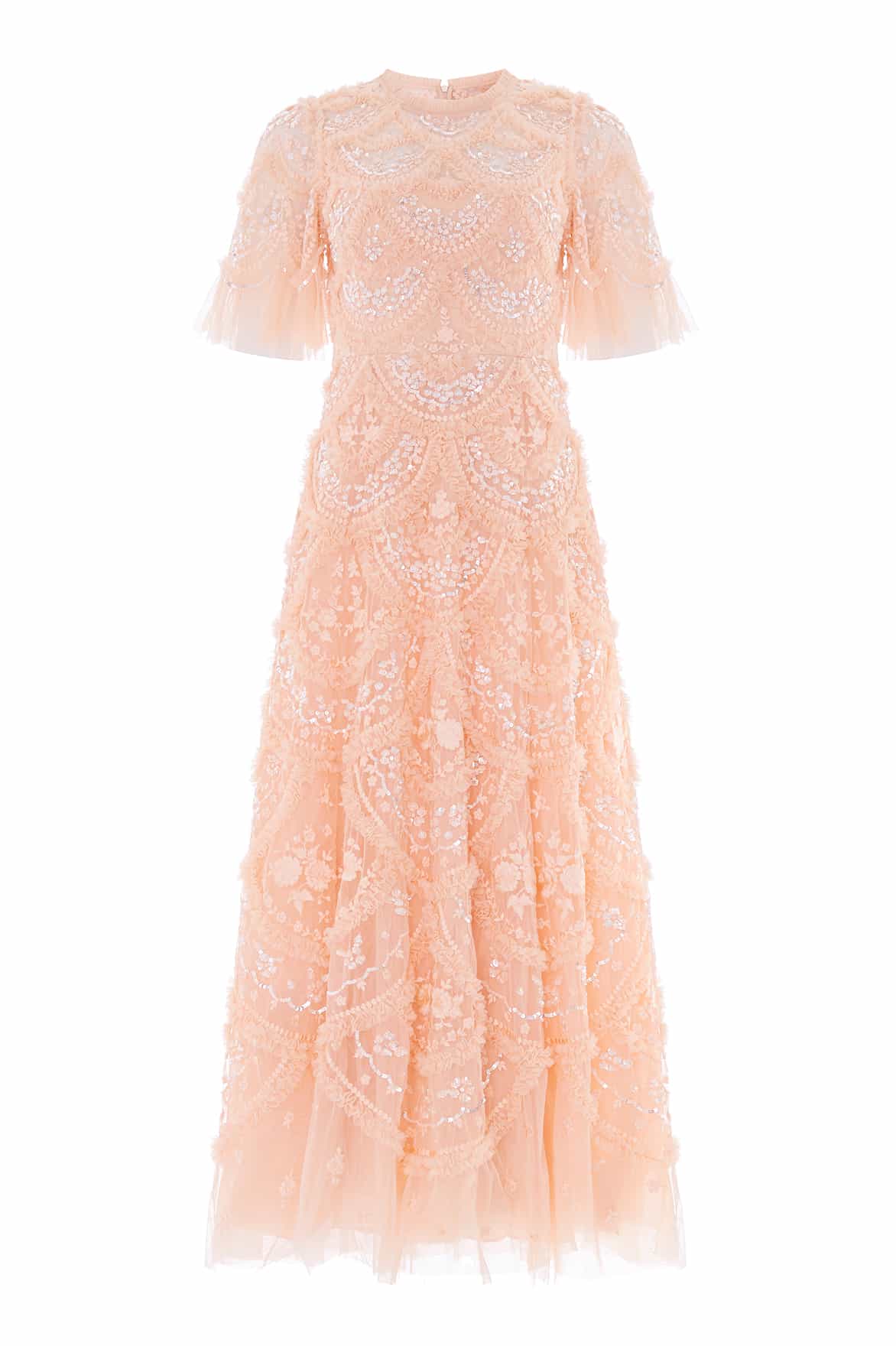 Needle & Thread Carmen Ruffle Ankle Gown in Apricot Blush - Dresses - British Luxury Evening Wear at Luxury Shoes 