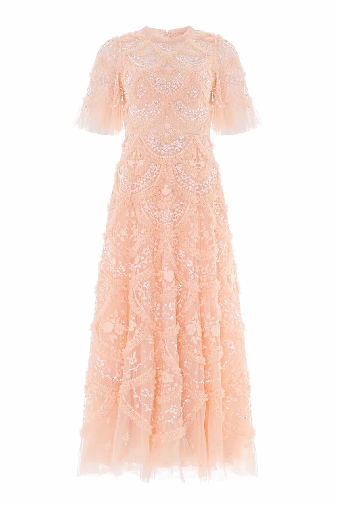 Needle and Thread Carmen Ruffle Ankle Gown in Apricot Blush