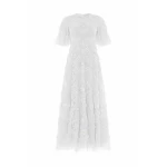 Needle and Thread Carmen Ruffle Ankle Gown in Swan White