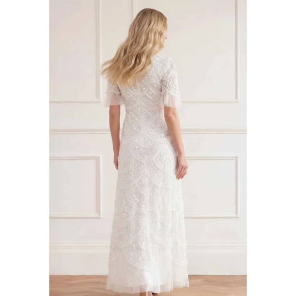 Needle and Thread Carmen Ruffle Ankle Gown in Swan White, view 4