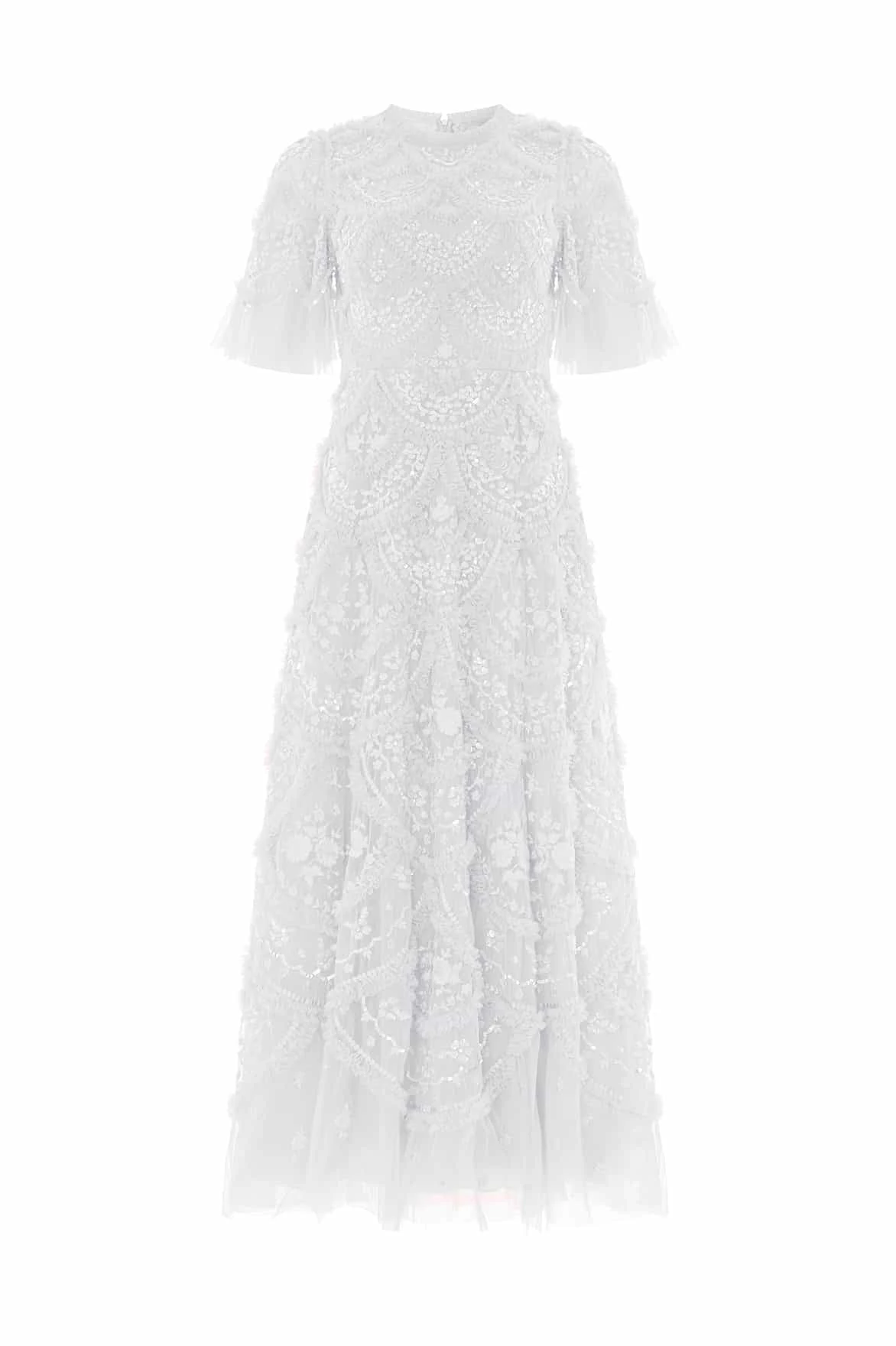 Needle and Thread Carmen Ruffle Ankle Gown in Swan White