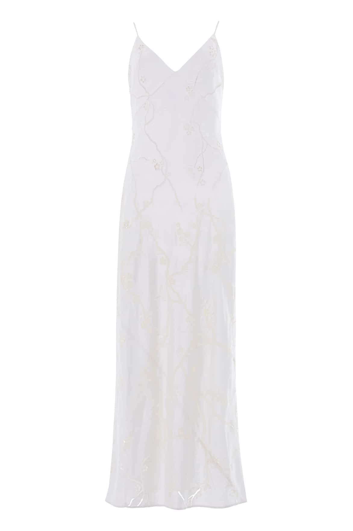 Needle & Thread Cherry Blossom Satin Cami Gown in Cream - Dresses - British Luxury Evening Wear at Luxury Shoes 