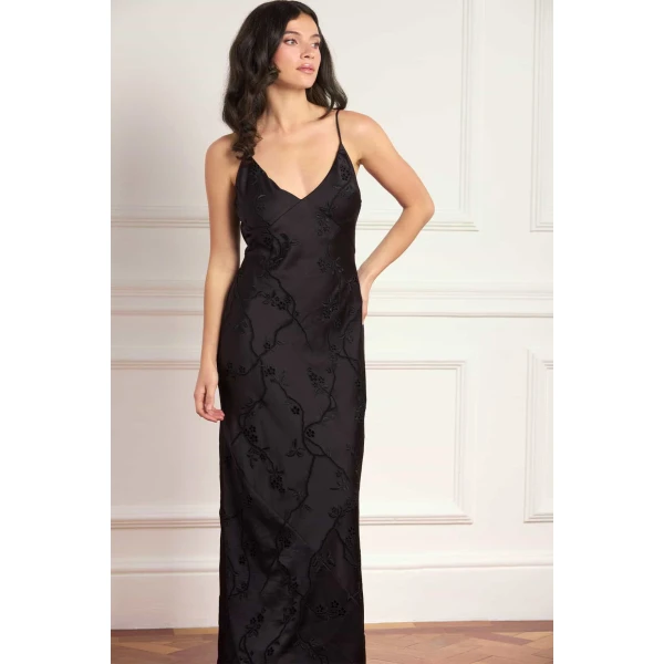 Needle and Thread Cherry Blossom Satin Cami Gown in Jet Black, view 2
