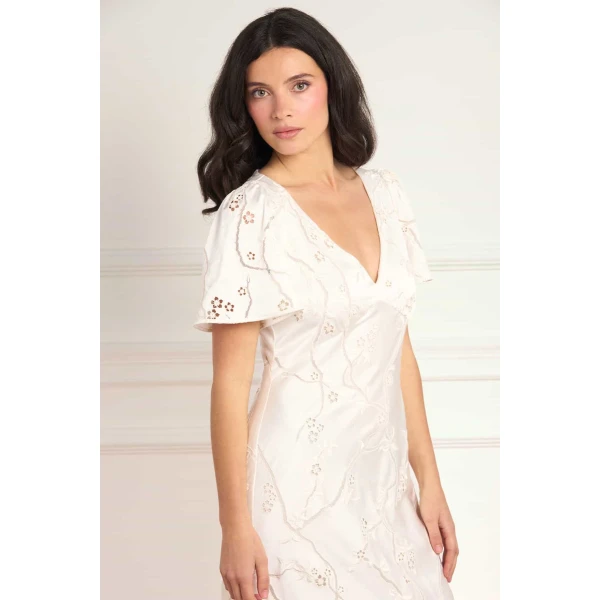 Needle and Thread Cherry Blossom Satin Short Sleeve Gown in Cream, view 4