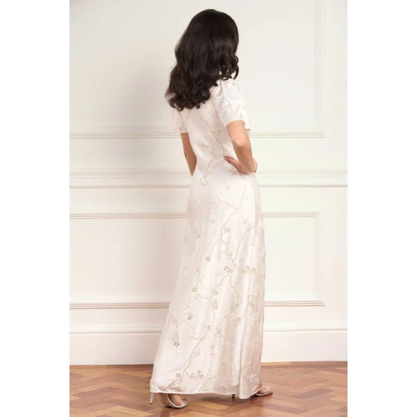 Needle and Thread Cherry Blossom Satin Short Sleeve Gown in Cream, view 5