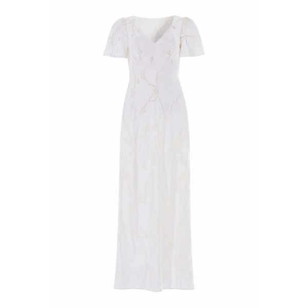 Needle and Thread Cherry Blossom Satin Short Sleeve Gown in Cream