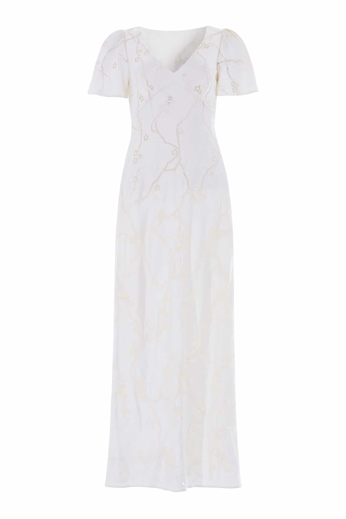 Needle & Thread Cherry Blossom Satin Short Sleeve Gown in Cream - Dresses - British Luxury Evening Wear at Luxury Shoes 