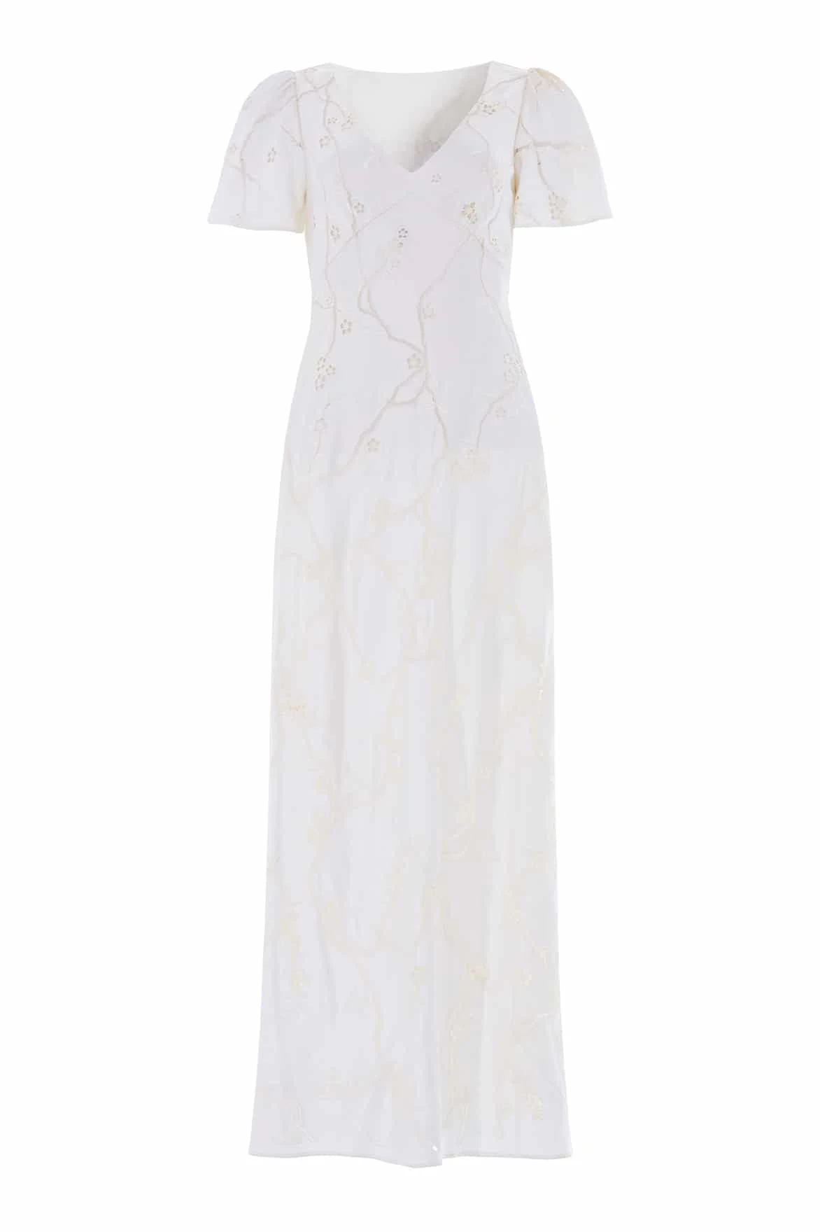 Needle and Thread Cherry Blossom Satin Short Sleeve Gown in Cream