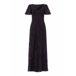 Needle and Thread Cherry Blossom Satin Short Sleeve Gown in Jet Black