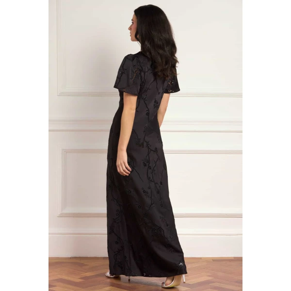 Needle and Thread Cherry Blossom Satin Short Sleeve Gown in Jet Black, view 5