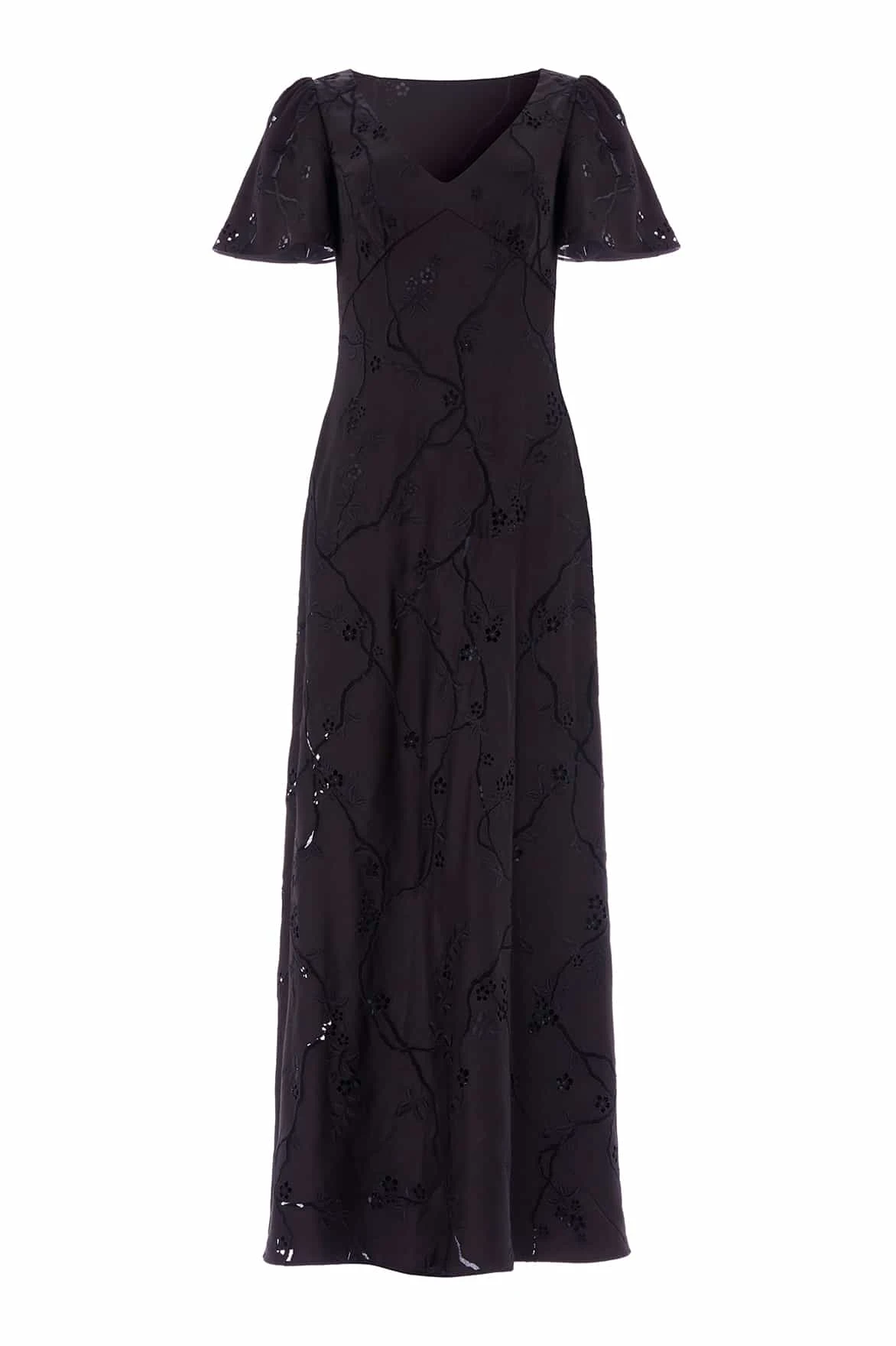 Needle & Thread Cherry Blossom Satin Short Sleeve Gown in Jet Black - Dresses - British Luxury Evening Wear at Luxury Shoes Needle and Thread Cherry Blossom Satin Short Sleeve Gown in Jet Black