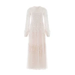 Needle and Thread Clover Long Sleeve Ankle Gown in Cream