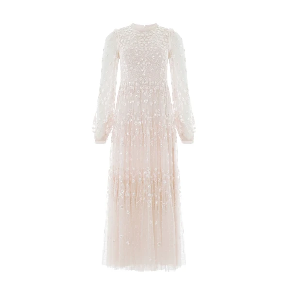 Needle and Thread Clover Long Sleeve Ankle Gown in Cream