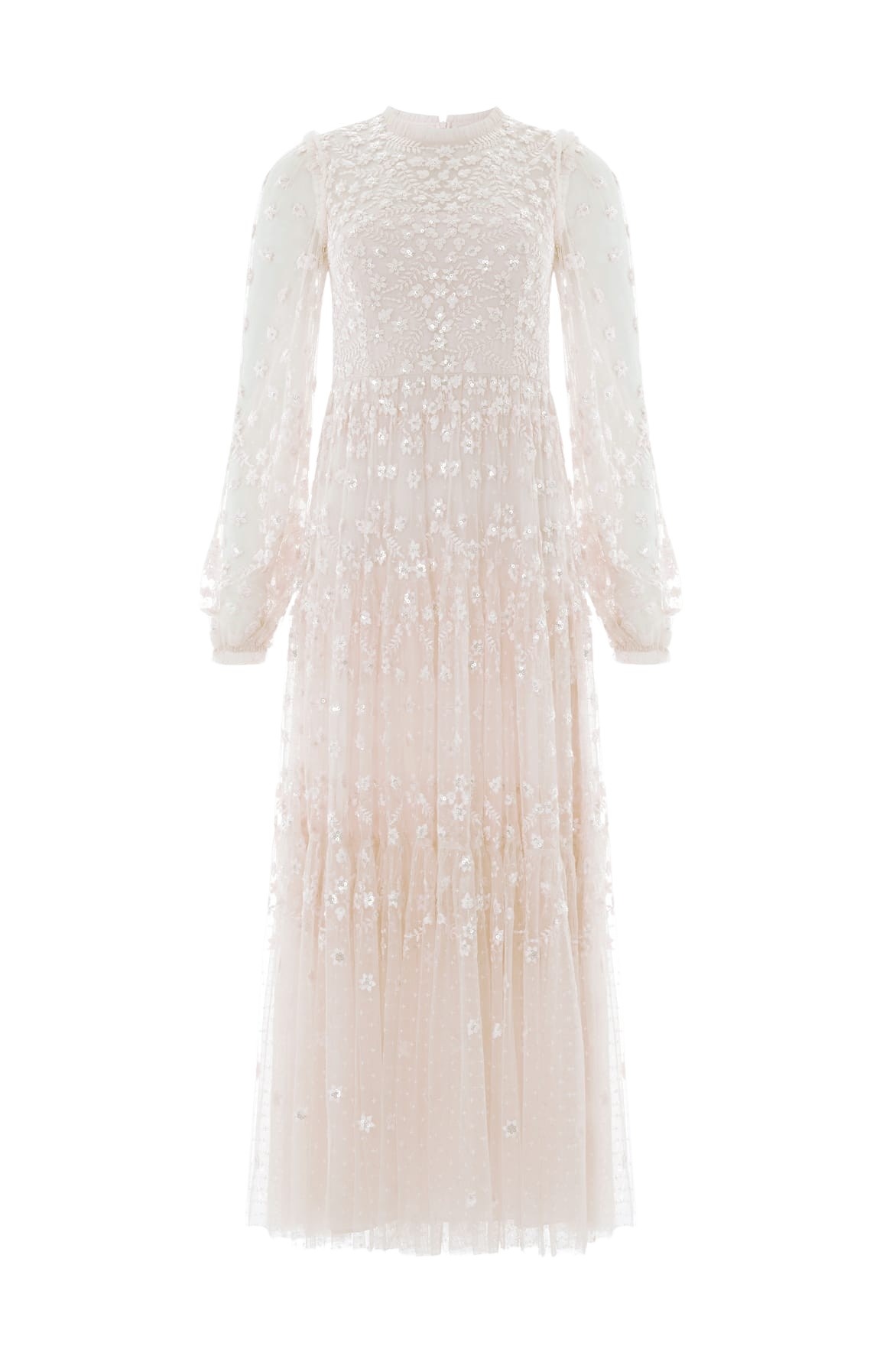 Needle & Thread Clover Long Sleeve Ankle Gown in Cream - Dresses - British Luxury Evening Wear at Luxury Shoes 