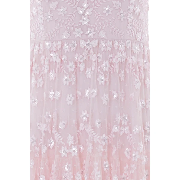Needle and Thread Clover Long Sleeve Ankle Gown in Shell, view 4