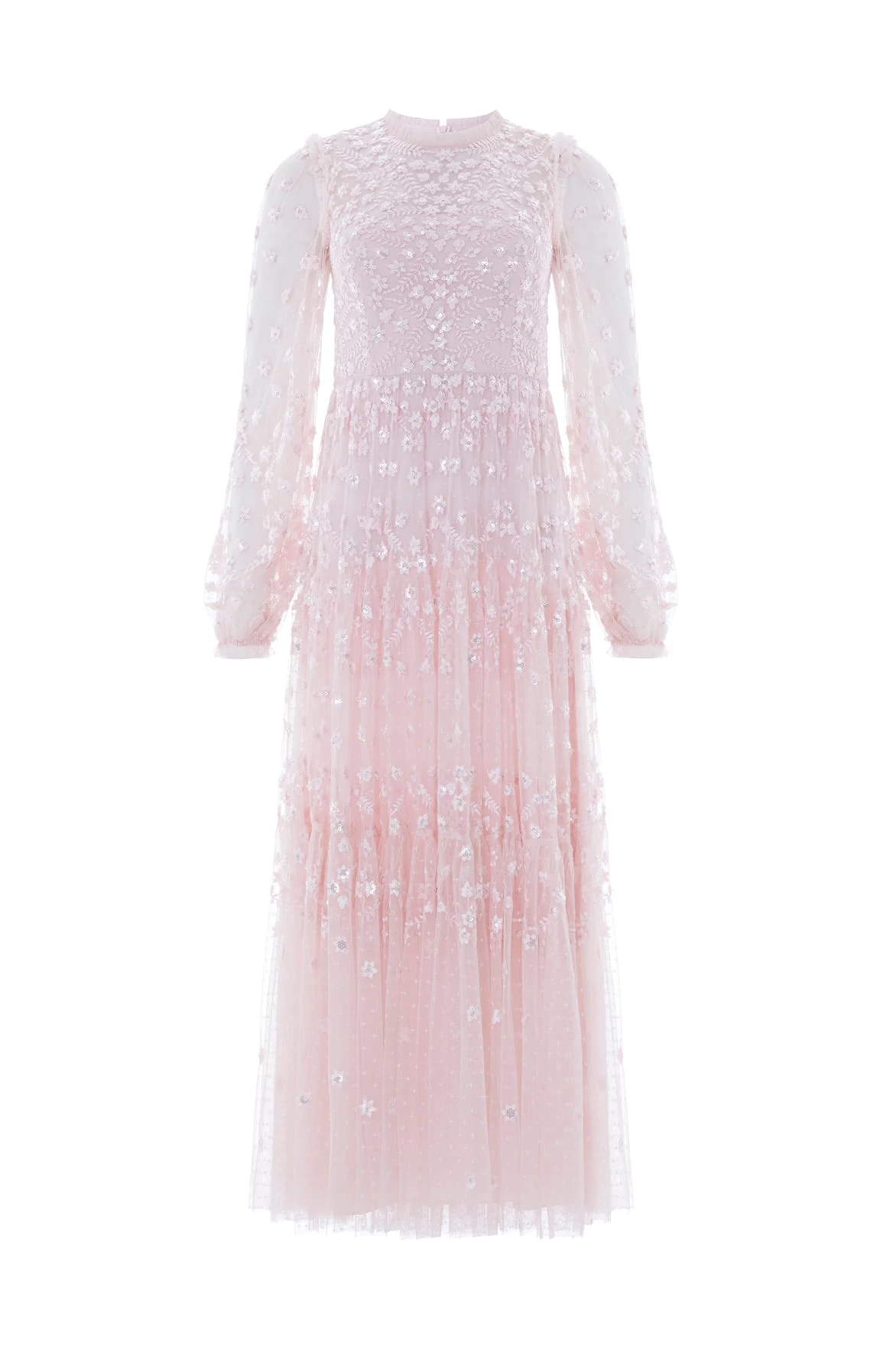 Needle and Thread Clover Long Sleeve Ankle Gown in Shell