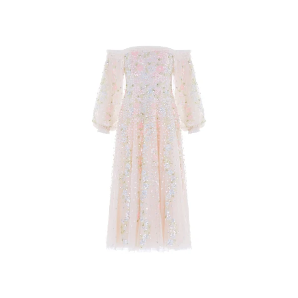 Needle and Thread Confetti Gloss Off-Shoulder Ballerina Dress in Cream/Bright