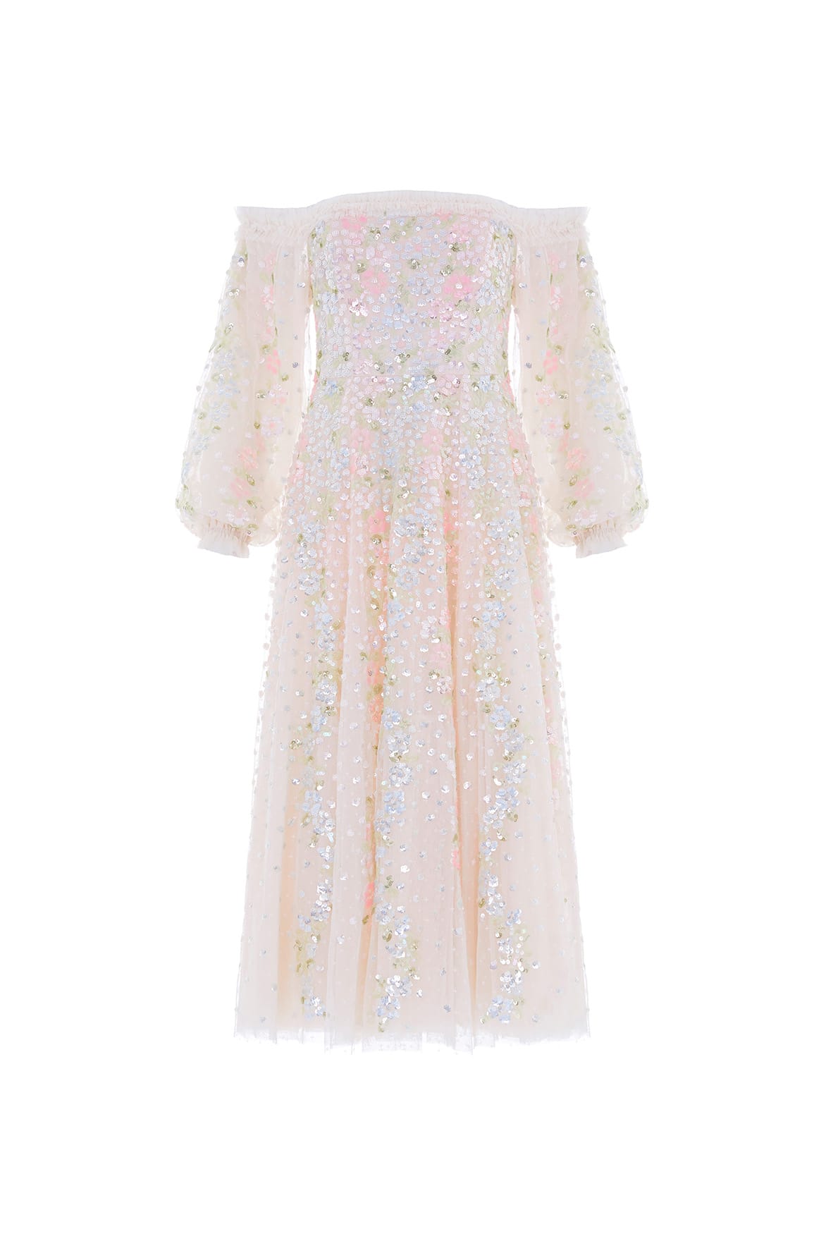 Needle & Thread Confetti Gloss Off-Shoulder Ballerina Dress in Cream/Bright - Dresses - British Luxury Evening Wear at Luxury Shoes 