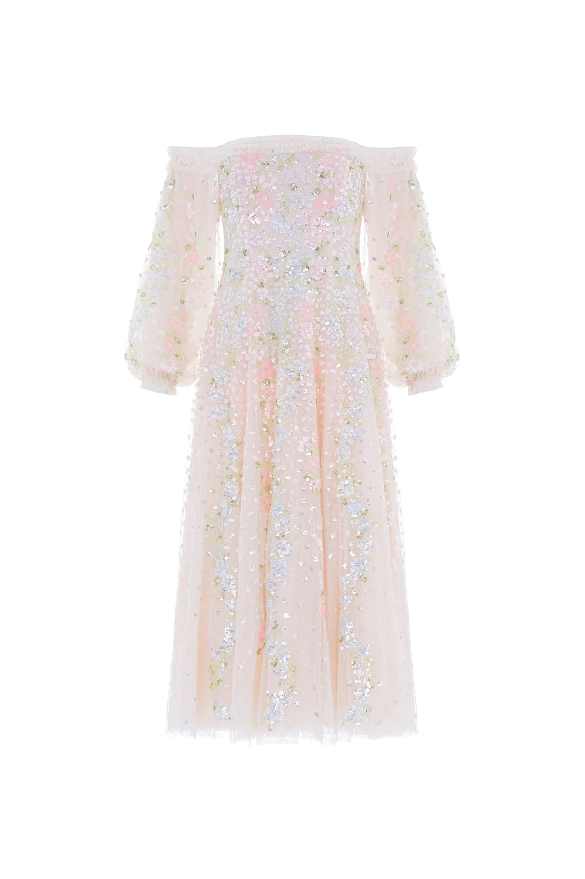 Needle and Thread Confetti Gloss Off-Shoulder Ballerina Dress in Cream/Bright