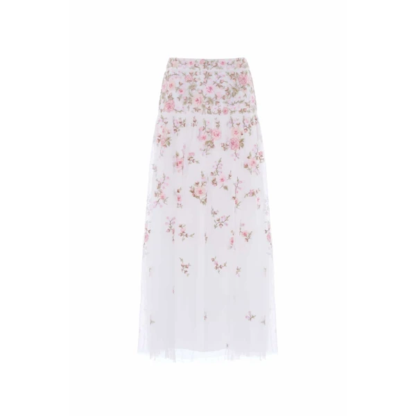 Needle & Thread Eden Rose Ankle Skirt in Swan White/Multi - Skirts - British Luxury Evening Wear at Luxury Shoes 