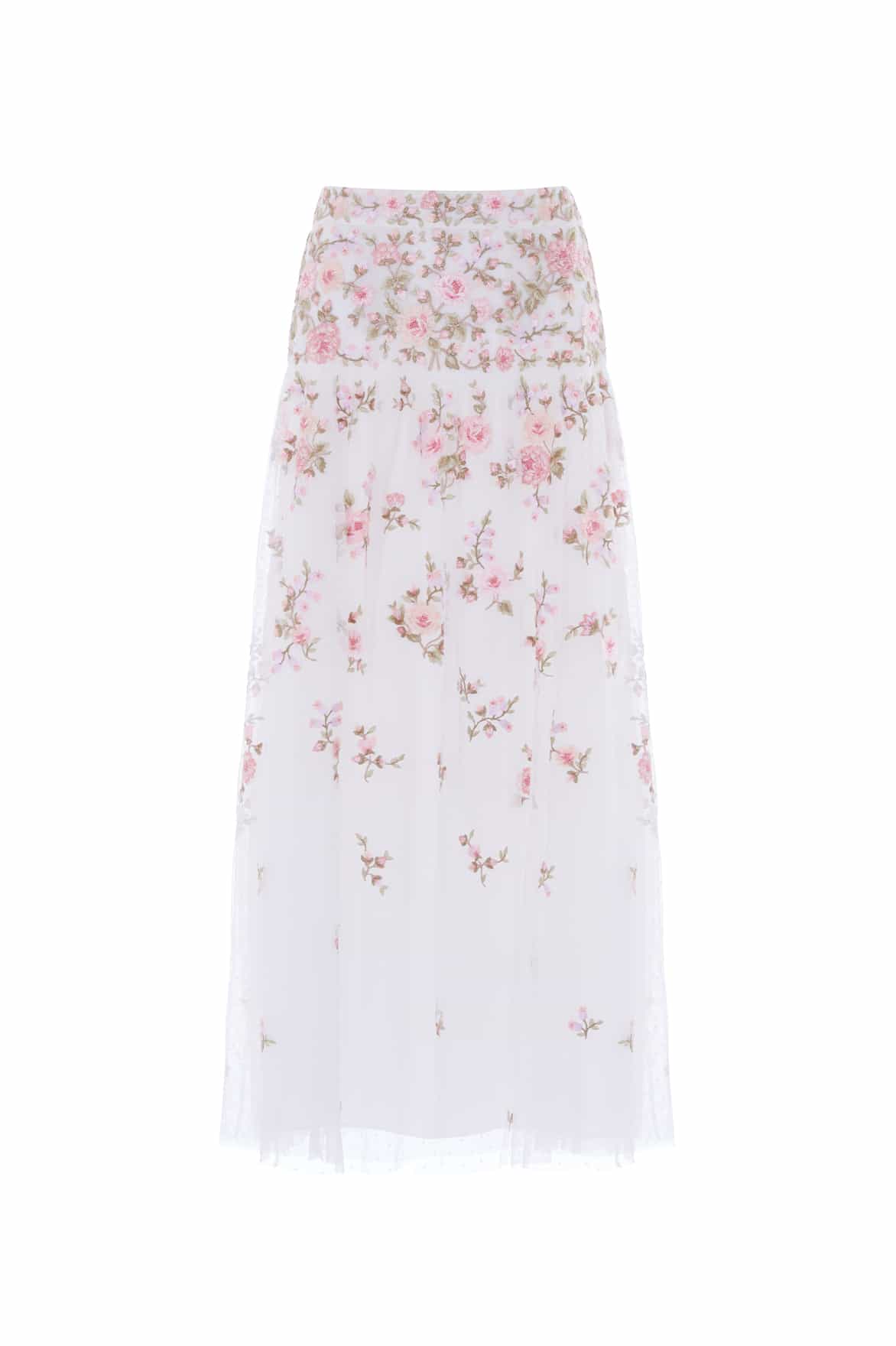 Needle & Thread Eden Rose Ankle Skirt in Swan White/Multi - Skirts - British Luxury Evening Wear at Luxury Shoes 
