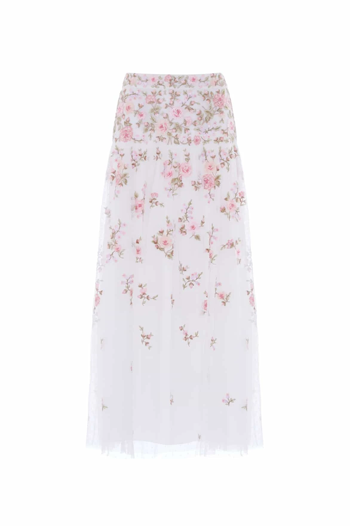 Needle and Thread Eden Rose Ankle Skirt in Swan White/Multi