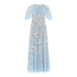 Needle and Thread Eden Rose Cape Ankle Gown in Aqua/Multi