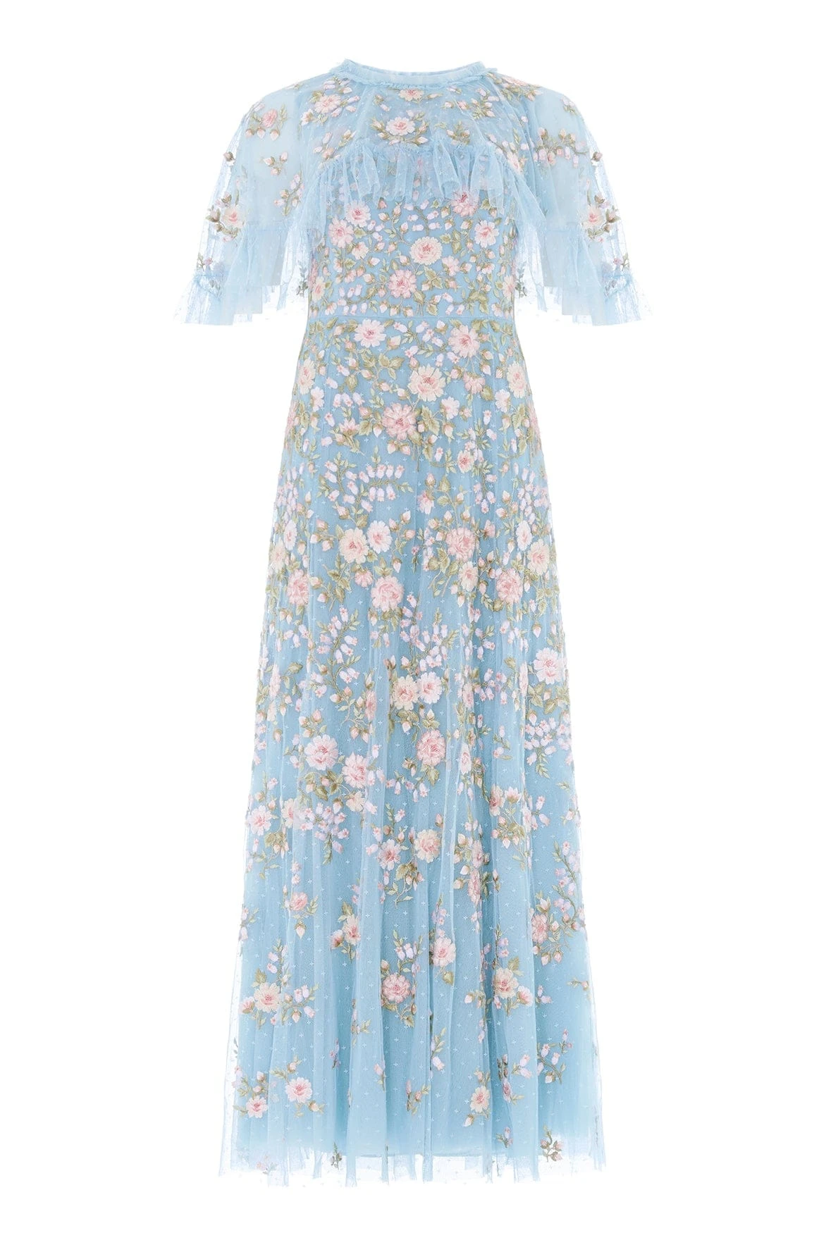 Needle and Thread Eden Rose Cape Ankle Gown in Aqua/Multi