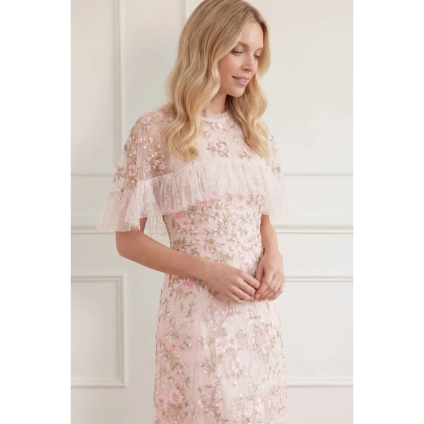 Needle and Thread Eden Rose Cape Ankle Gown in Cream/Multi, view 3