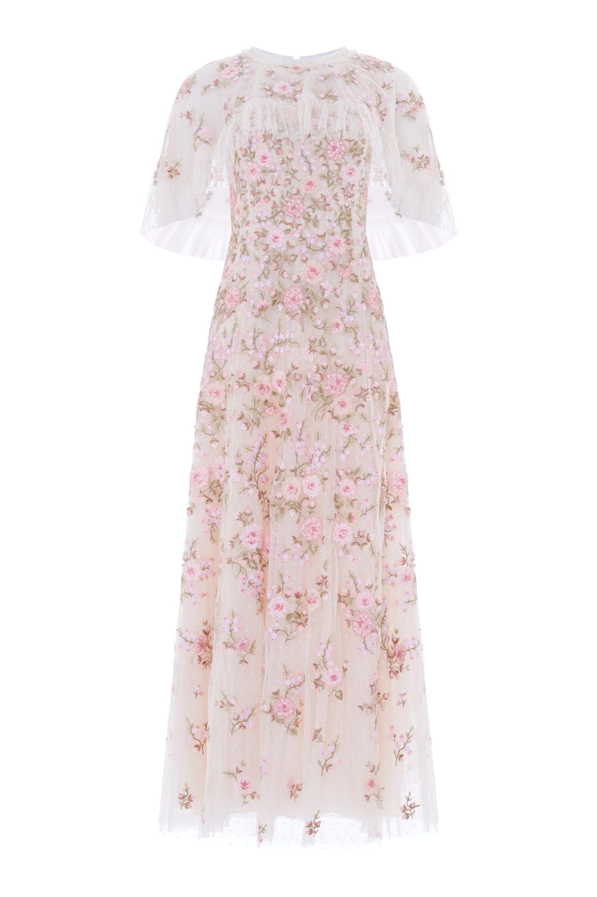 Needle & Thread Eden Rose Cape Ankle Gown in Cream/Multi - Dresses - British Luxury Evening Wear at Luxury Shoes 