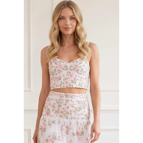 Needle and Thread Eden Rose Top in Swan White/Multi, view 2