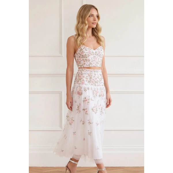Needle and Thread Eden Rose Top in Swan White/Multi, view 4