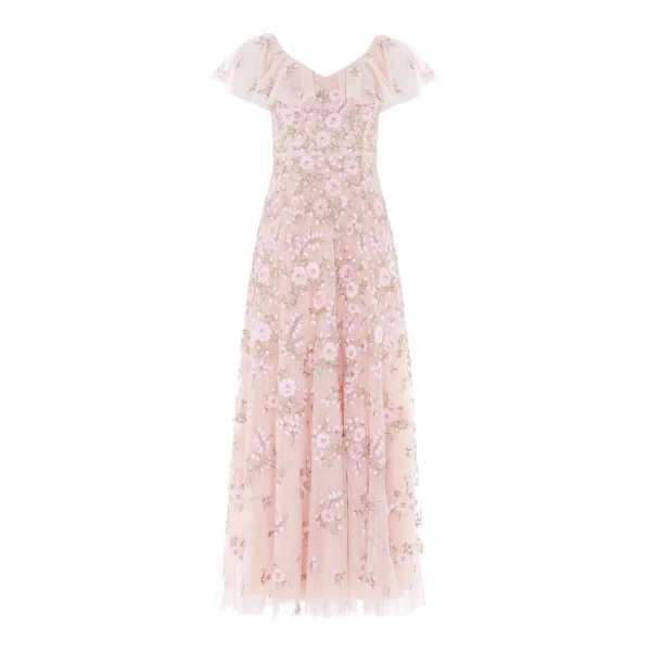 Needle & Thread Eden Rose V-Neck Ankle Gown in Opal/Multi - Dresses - British Luxury Evening Wear at Luxury Shoes 
