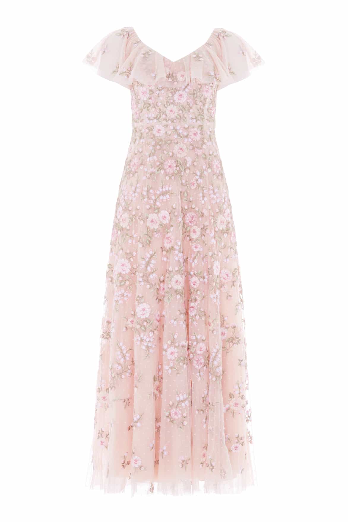 Needle & Thread Eden Rose V-Neck Ankle Gown in Opal/Multi - Dresses - British Luxury Evening Wear at Luxury Shoes 