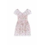 Needle and Thread Eden Rose V-Neck Micro Mini Dress in Swan White/Multi
