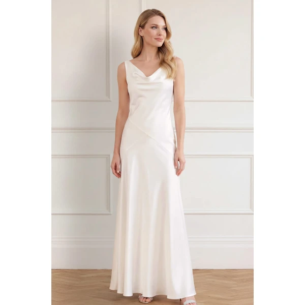 Needle and Thread Evangeline Satin Cowl Neck Gown in Chalk, view 2