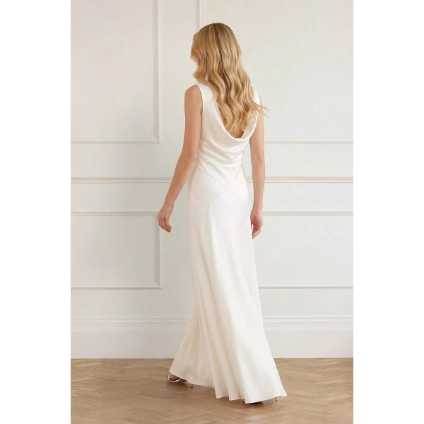 Needle and Thread Evangeline Satin Cowl Neck Gown in Chalk, view 5