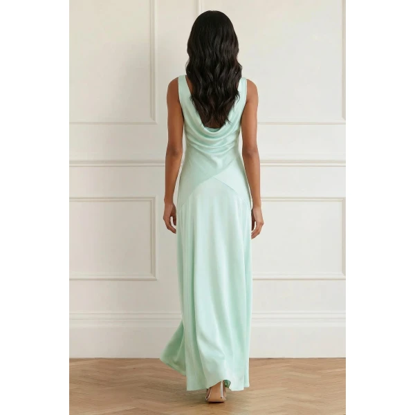 Needle and Thread Evangeline Satin Cowl Neck Gown in Sea Mist, view 5