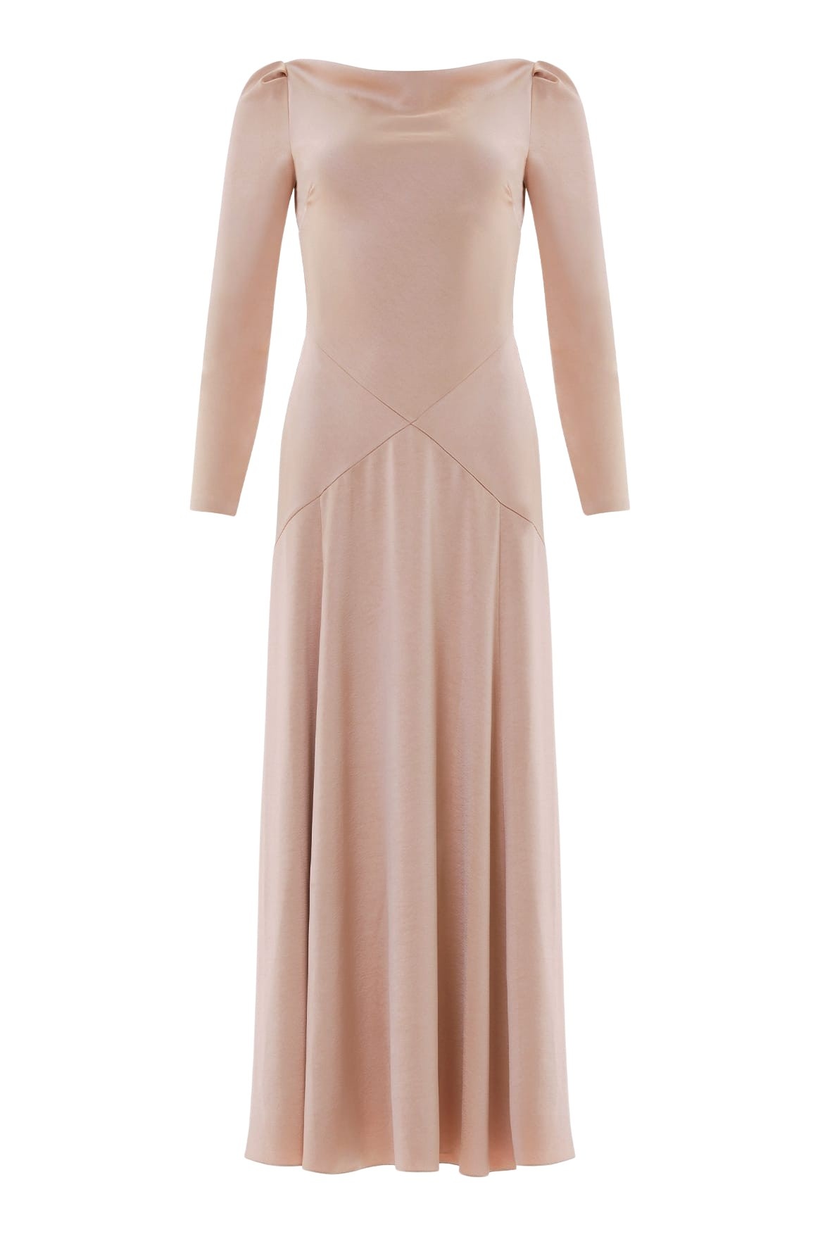 Needle & Thread Evangeline Satin Cowl Neck Long Sleeve Gown in Biscui - Dresses - British Luxury Evening Wear at Luxury Shoes 