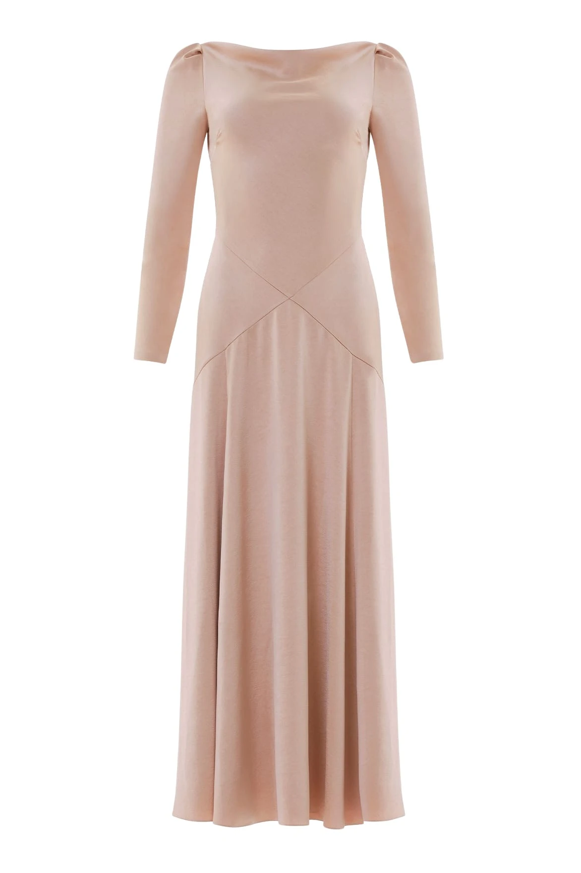 Needle and Thread Evangeline Satin Cowl Neck Long Sleeve Gown in Biscui