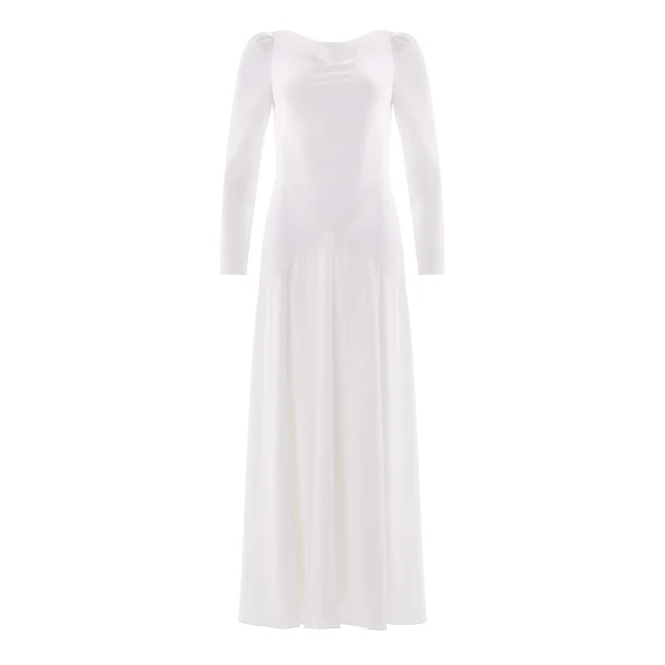 Needle and Thread Evangeline Satin Cowl Neck Long Sleeve Gown in Chalk