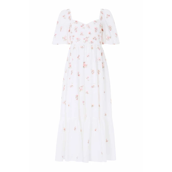 Needle & Thread Flora Ditsy Cotton Ankle Gown in Chalk - Dresses - British Luxury Evening Wear at Luxury Shoes 
