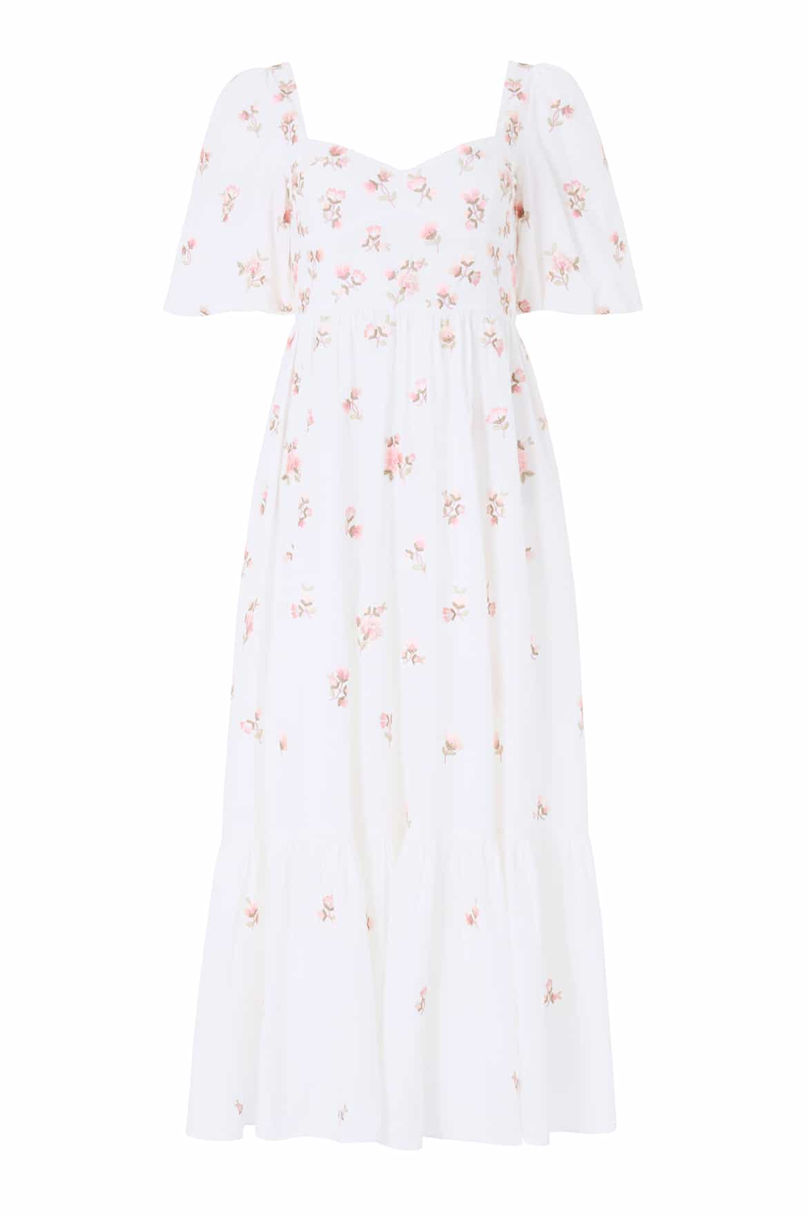 Needle & Thread Flora Ditsy Cotton Ankle Gown in Chalk - Dresses - British Luxury Evening Wear at Luxury Shoes 
