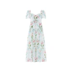Needle and Thread Floral Ribbon Cotton Ballerina Dress in Optic White/Blue