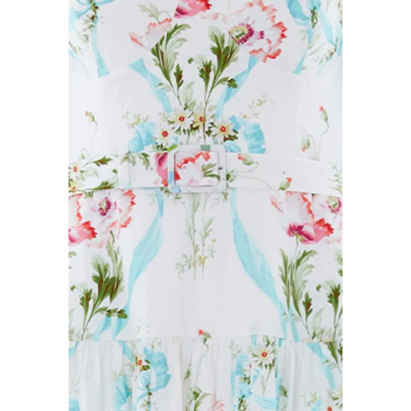 Needle and Thread Floral Ribbon Cotton Ballerina Dress in Optic White/Blue, view 4