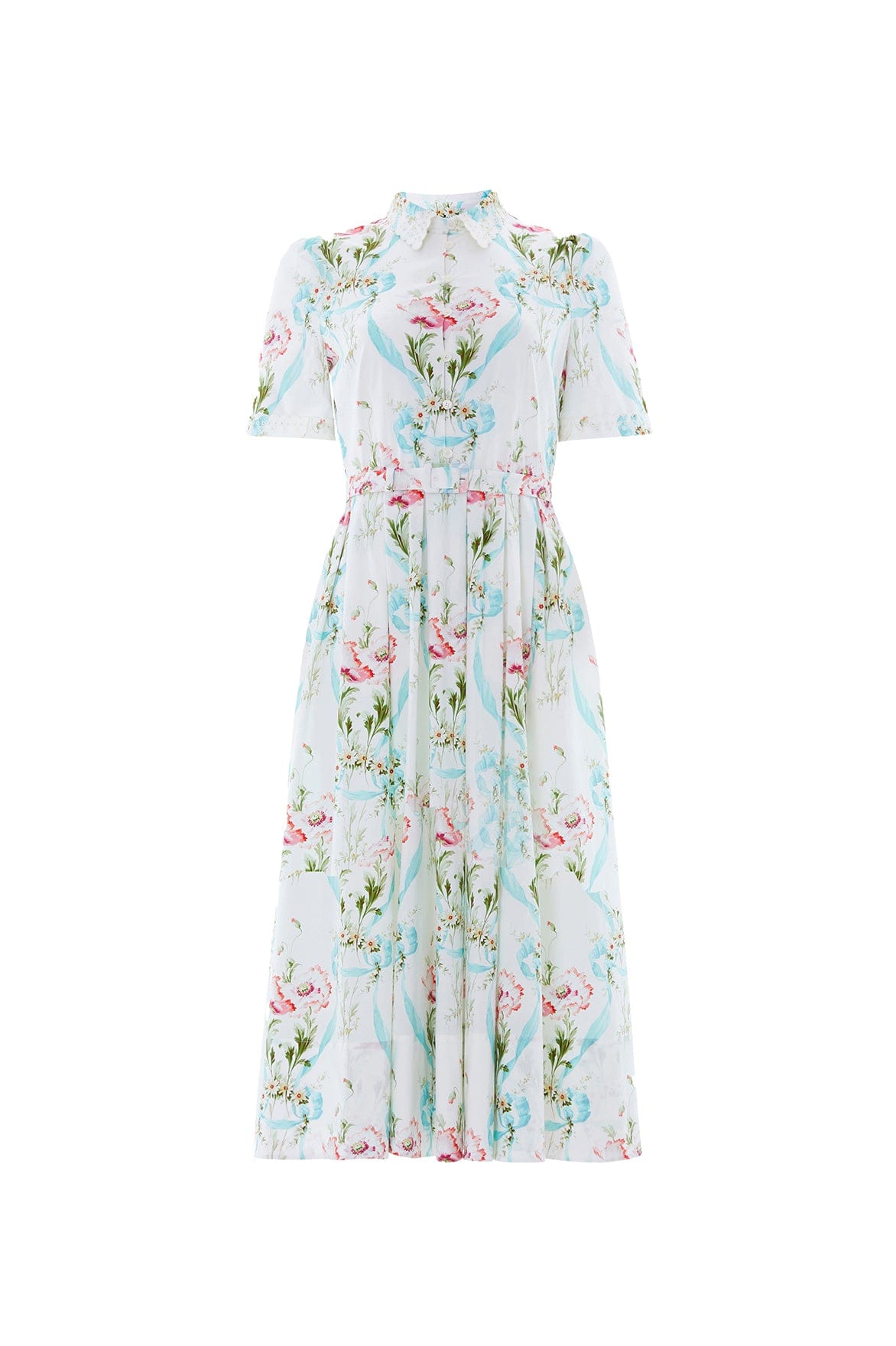Needle & Thread Floral Ribbon Cotton Short Sleeve Ballerina Dress in Optic White/Blue - Dresses - British Luxury Evening Wear at Luxury Shoes 