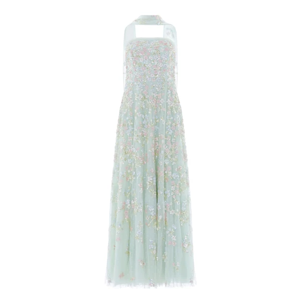 Needle and Thread Forget-Me-Not Strapless Gown in Sea Mist/Multi